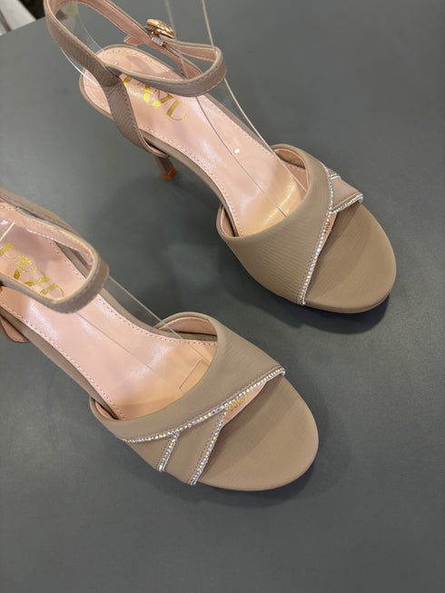 Women Rhinestone Decor Ankle Strap Open Toe Stiletto